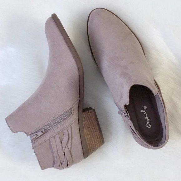 Taupe Pointed Toe Ankle Booties Braided Back - Picture 4 of 8